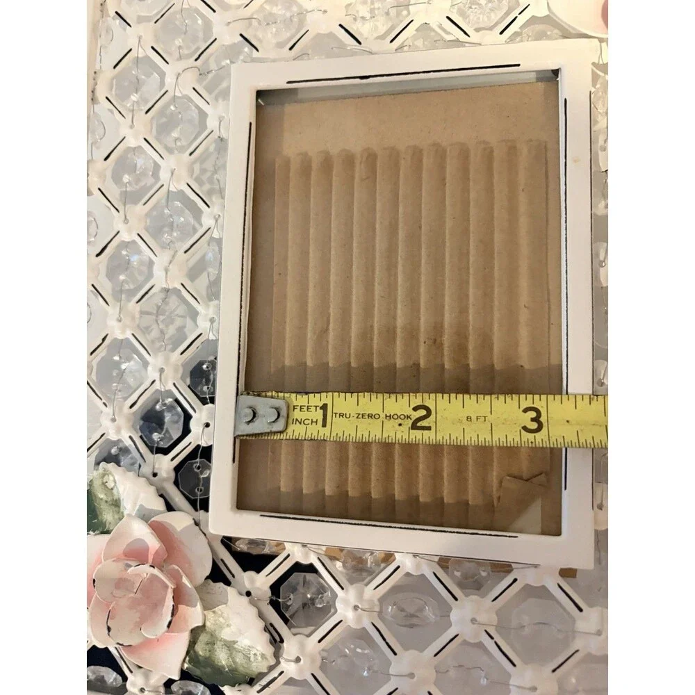 Vintage Interior Accents Shabby  Roses Photo Frame Crystal Beads Metal Floral